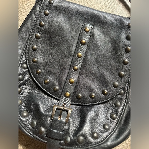 Rare Vintage 90s Prada Soft Black Leather Studded Buckle Crossbody Shoulder Bag - Picture 4 of 7